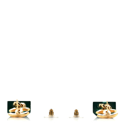 Chanel Resin Logo Drop Earrings Green Gold 3 of 5