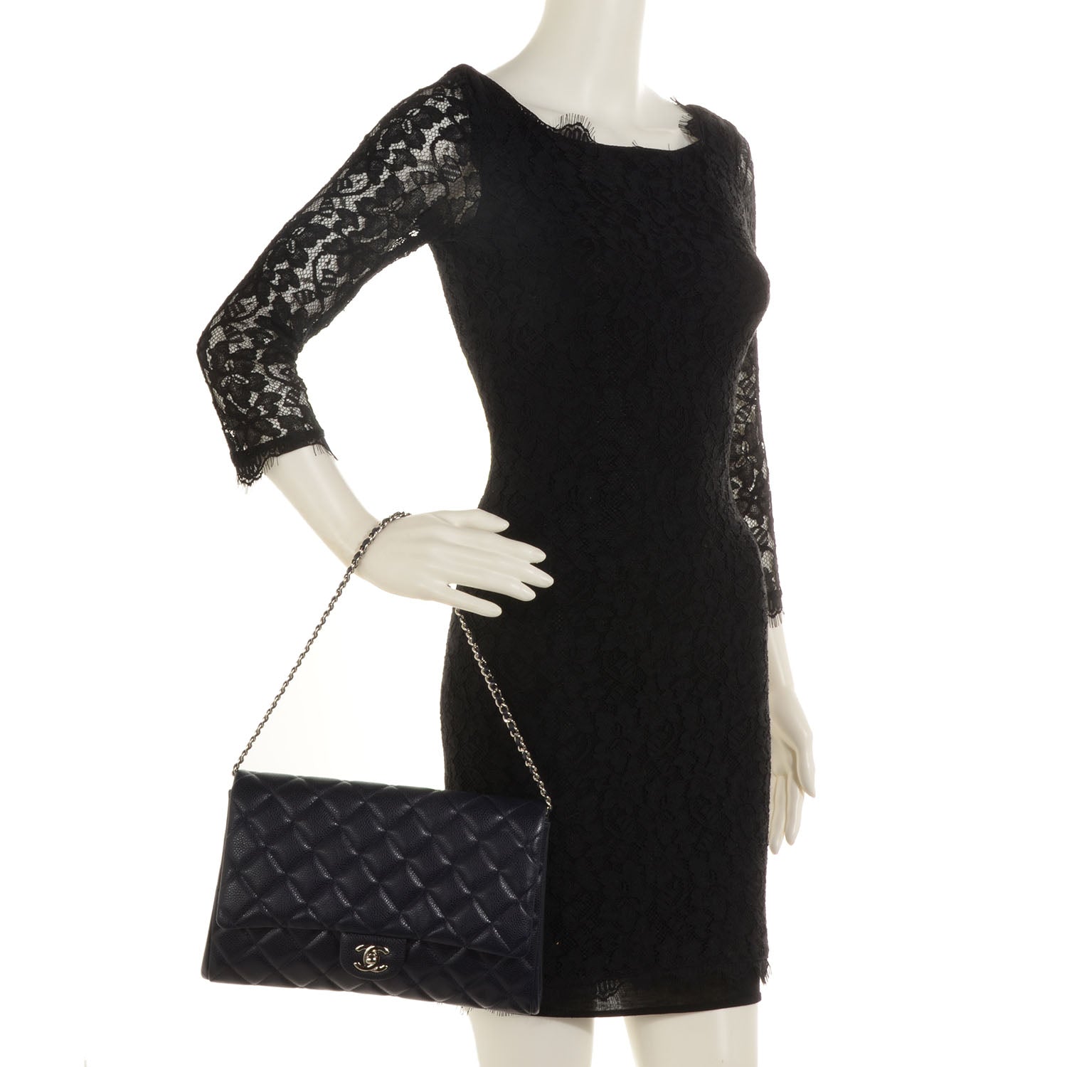 Chanel Caviar Clutch with Chain Flap Navy Blue 2 of 8