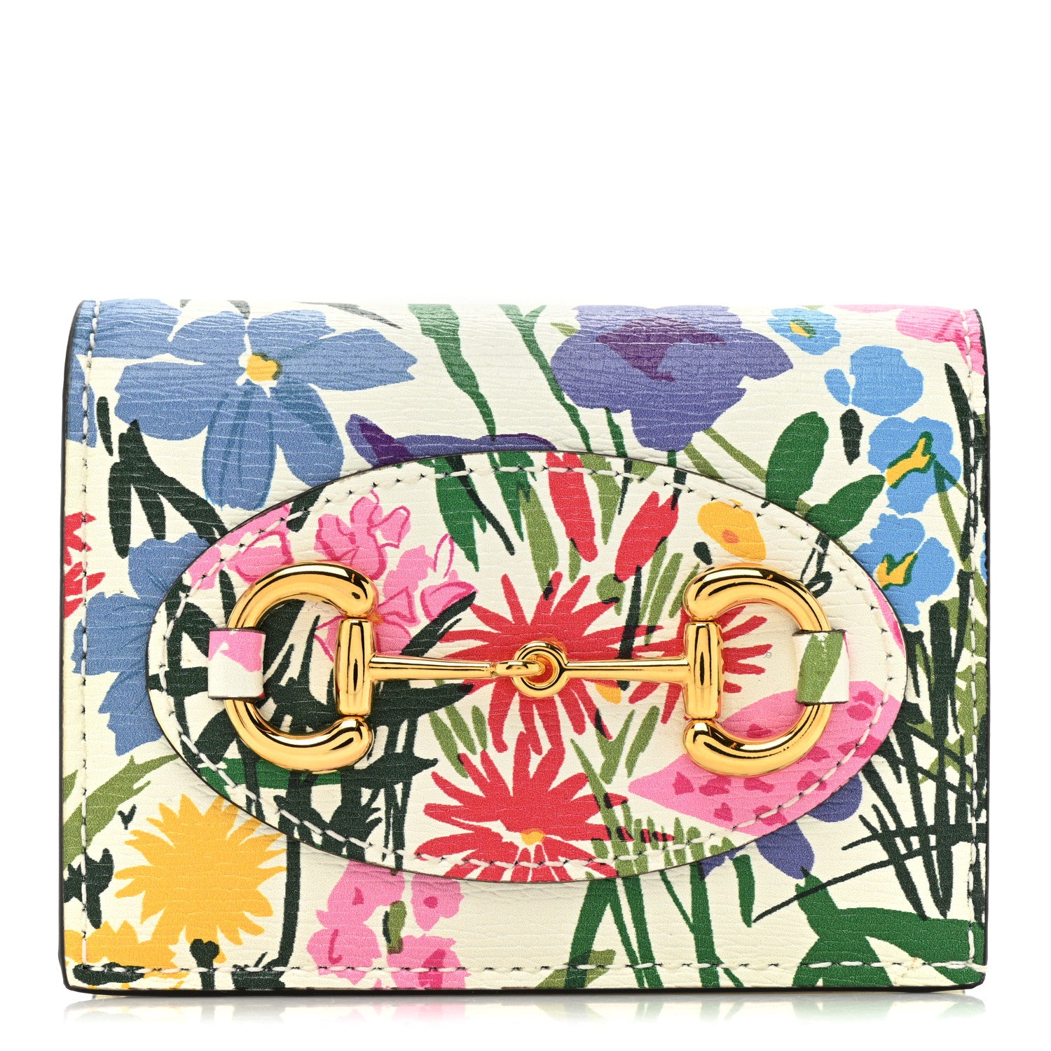 Gucci X KEN SCOTT New Shangai Calfskin Jardin D'Avril Floral Print Horsebit 1955 Card Case Wallet Ivory Pink 1 of 15