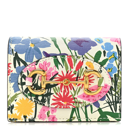 Gucci X KEN SCOTT New Shangai Calfskin Jardin D'Avril Floral Print Horsebit 1955 Card Case Wallet Ivory Pink 1 of 15