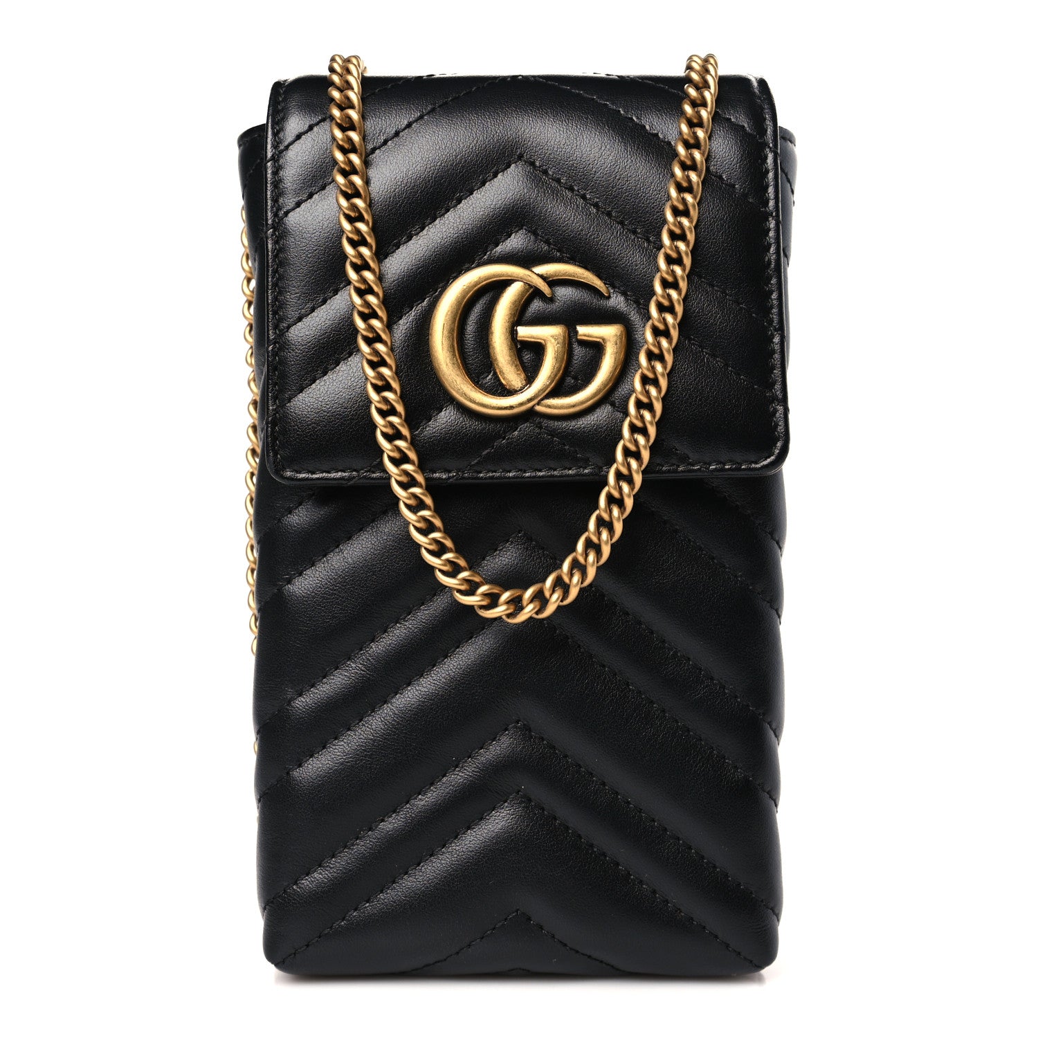 Gucci Calfskin Matelasse Mini GG Marmont Crossbody Bag Black 1 of 9