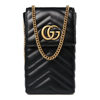 Gucci Calfskin Matelasse Mini GG Marmont Crossbody Bag Black 1 of 9
