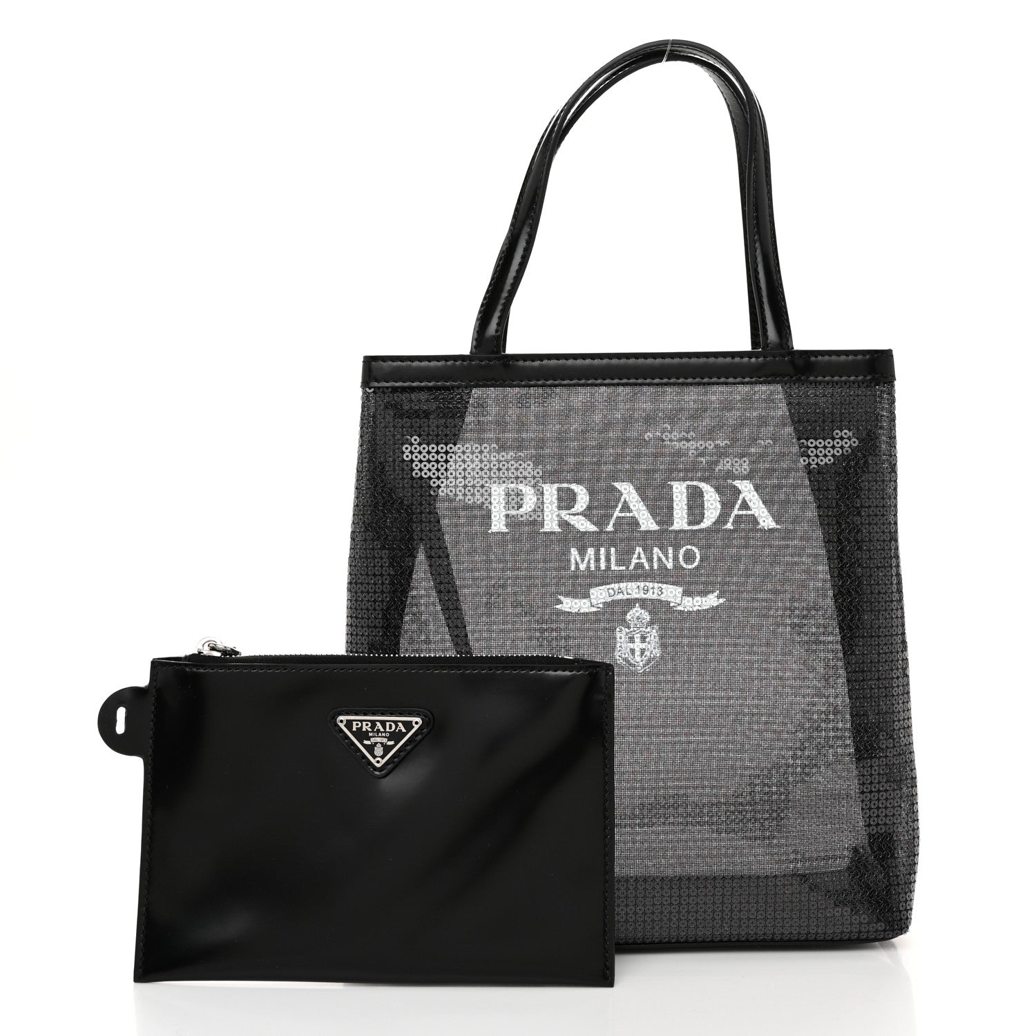 Prada Sequin Rete Paillettes Small Tote Bag Black 3 of 11