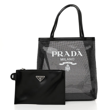 Prada Sequin Rete Paillettes Small Tote Bag Black 3 of 11