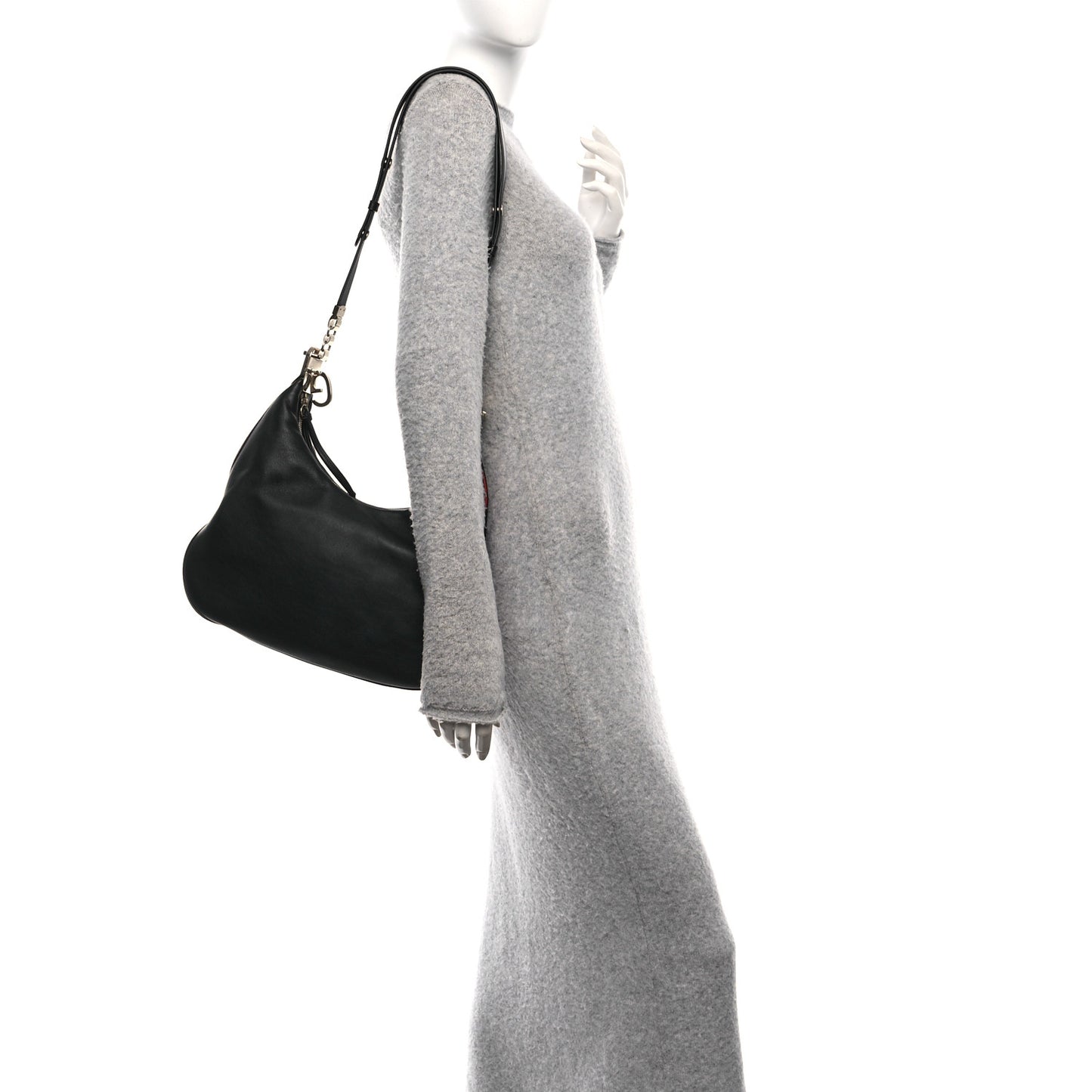 Aria Calfskin Web Large Attache Shoulder Bag Black