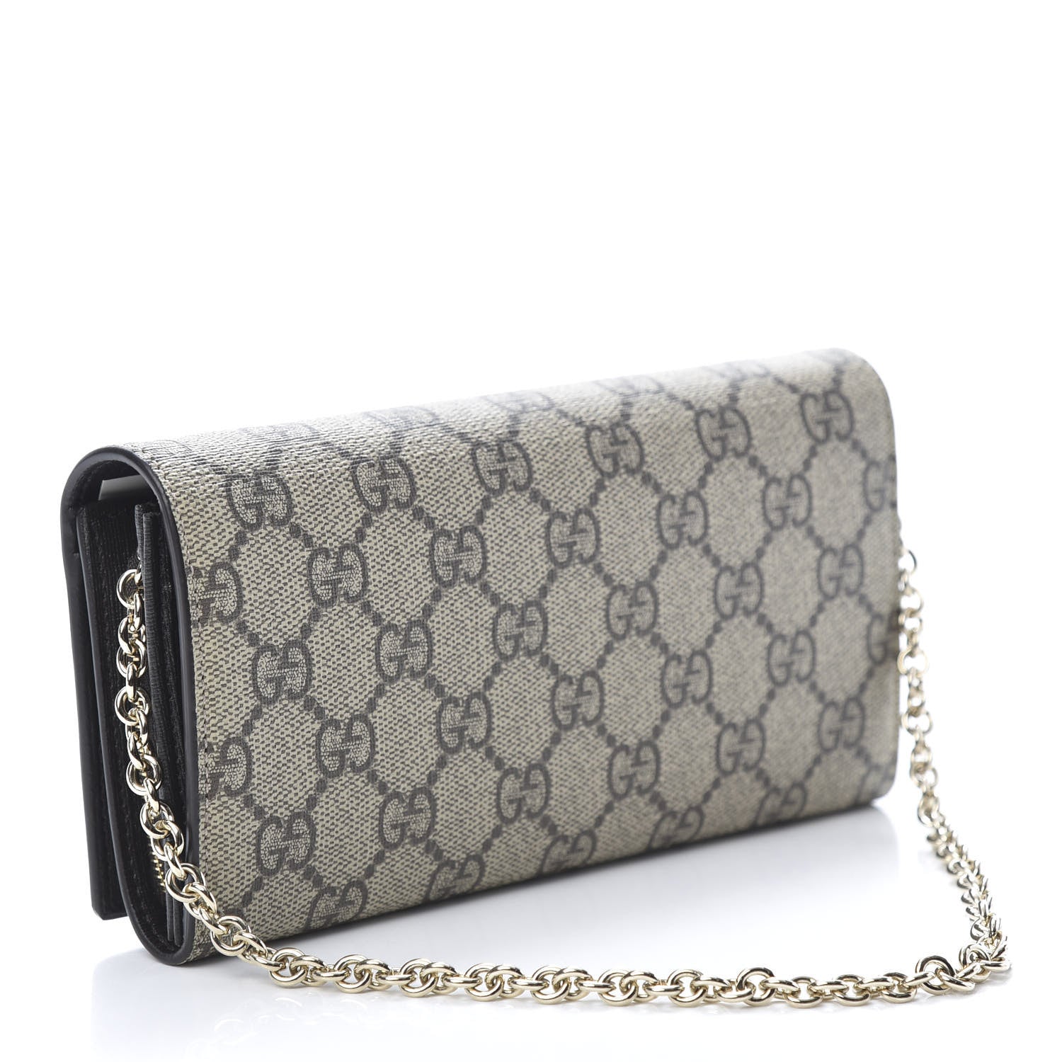 Gucci GG Supreme Monogram GG Pierce Chain Clutch Wallet Beige Ebony Black 3 of 11