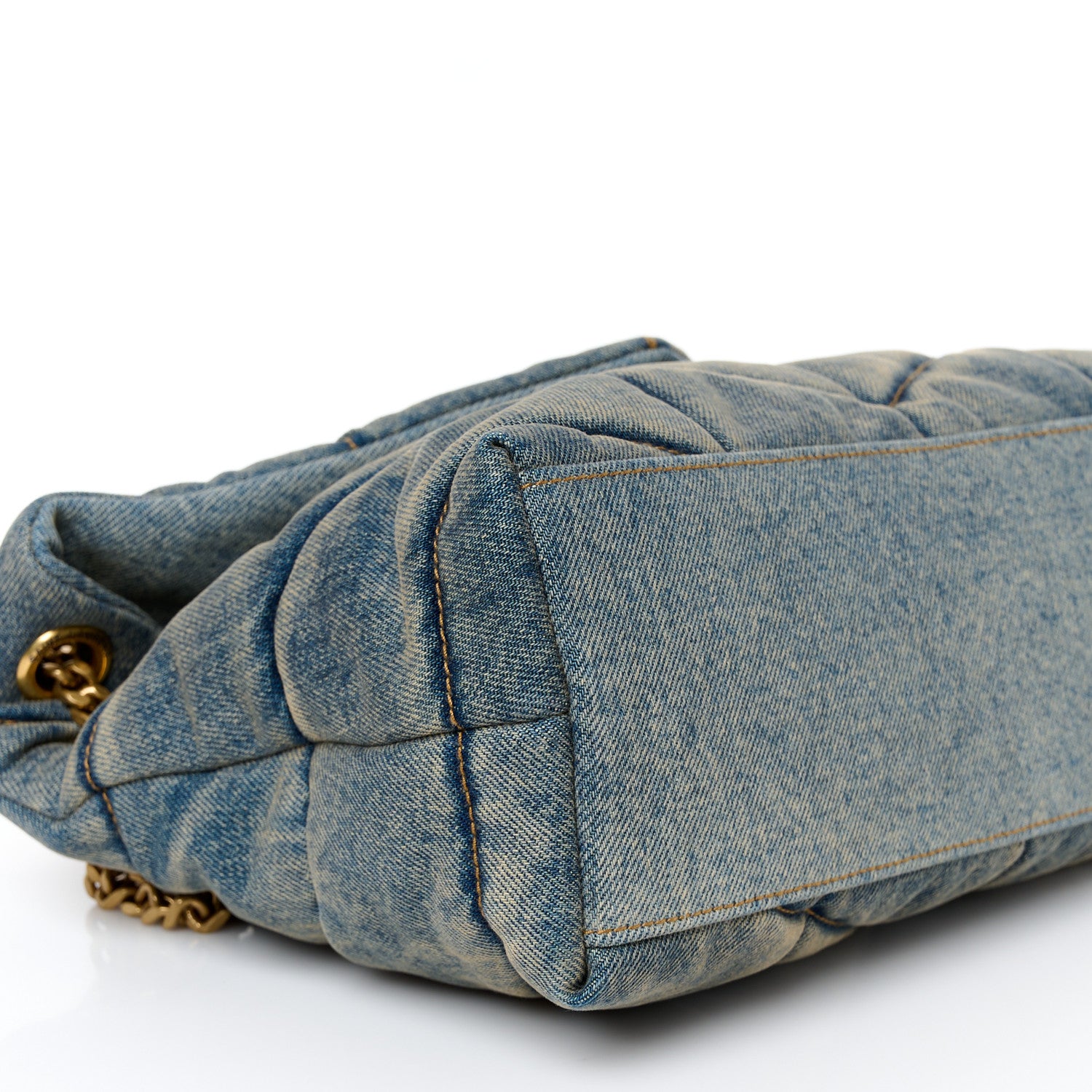 Saint Laurent Denim Quilted Small Loulou Puffer Monogram Chain Satchel Blue Cinnamon 9 of 10