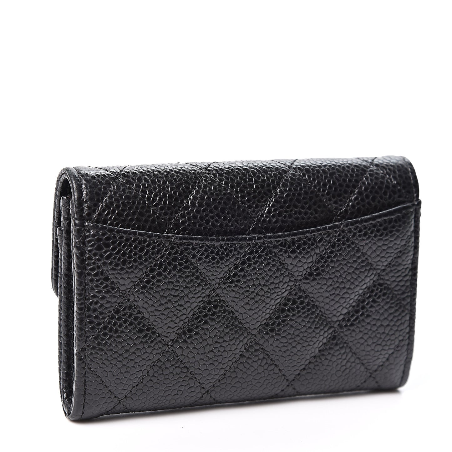 Caviar Quilted Flap Card Holder Wallet Black