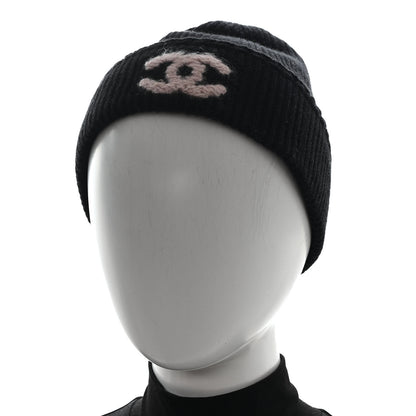 Chanel Cashmere Silk CC Beanie Hat Black Pink 2 of 5