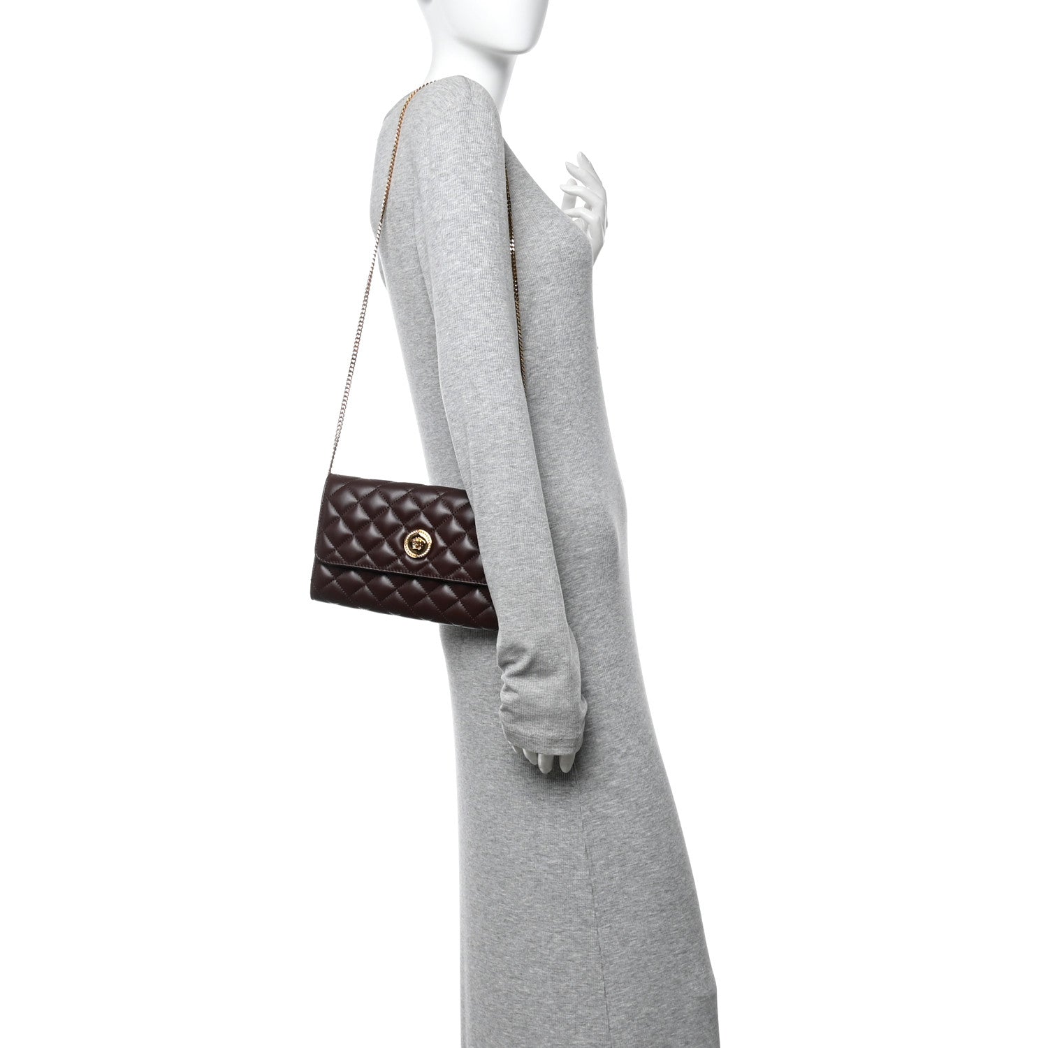 Versace Lambskin Quilted Medusa Wallet On Chain Crossbody Chocolate 2 of 10