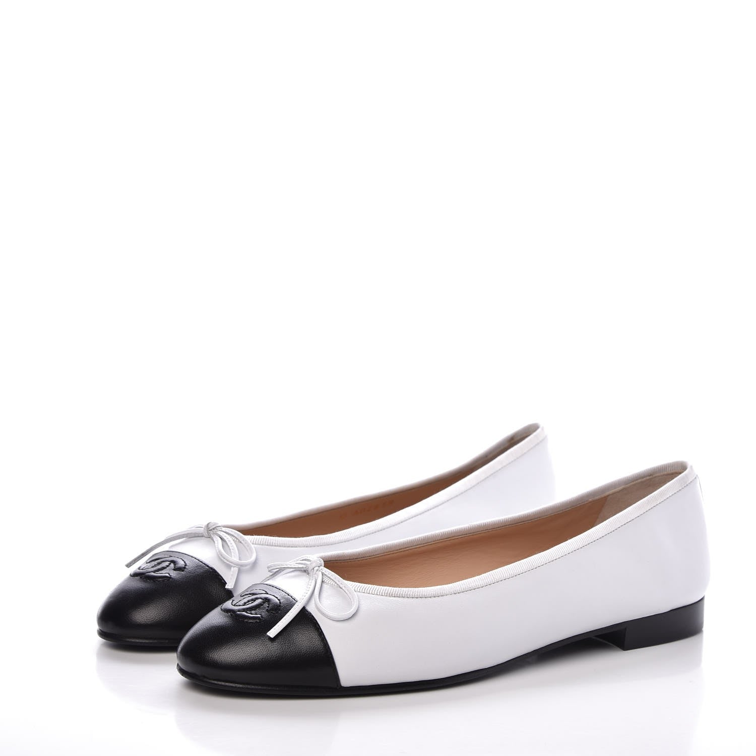 Chanel Lambskin Cap Toe Ballerina Flats 40.5 White Black 3 of 10