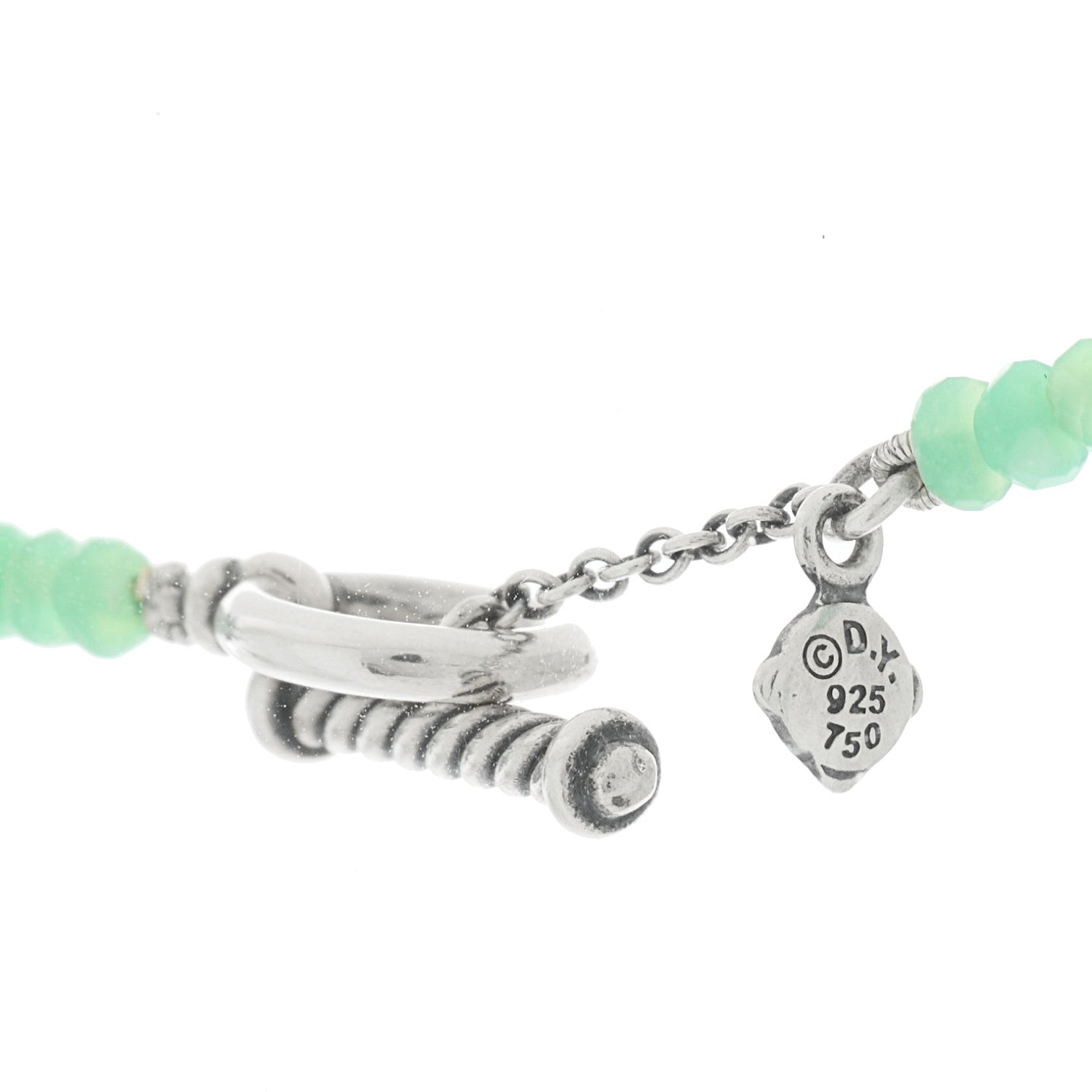 David Yurman Sterling Silver 18K Yellow Gold Chrysoprase Peridot Pyrite Bead Necklace 5 of 5