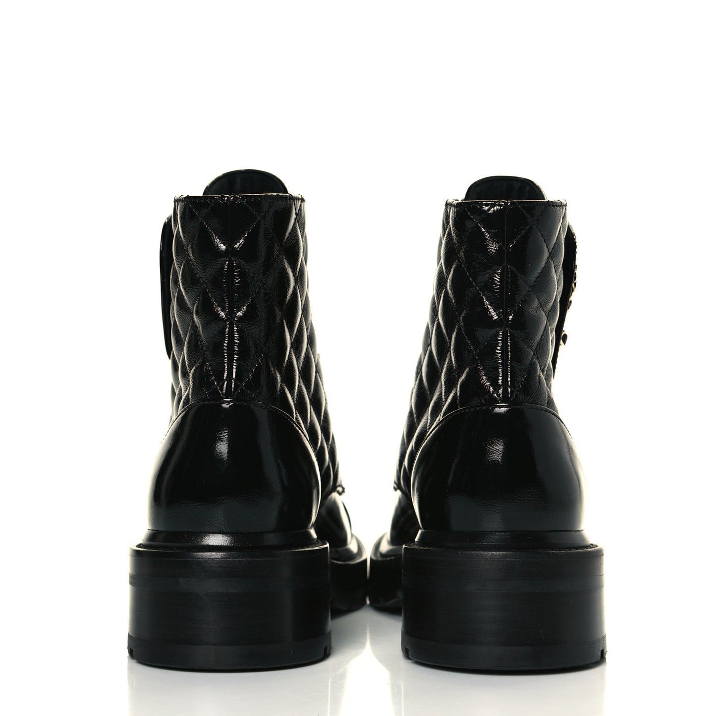 Shiny Calfskin Quilted Lace Up Combat Boots 37 Black