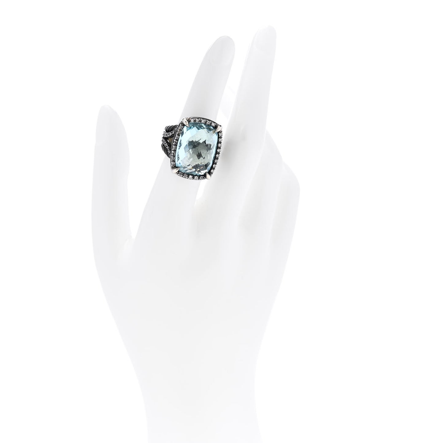 Darkened Sterling Silver Diamond Blue Topaz 20mm Chatelaine Ring 52 6