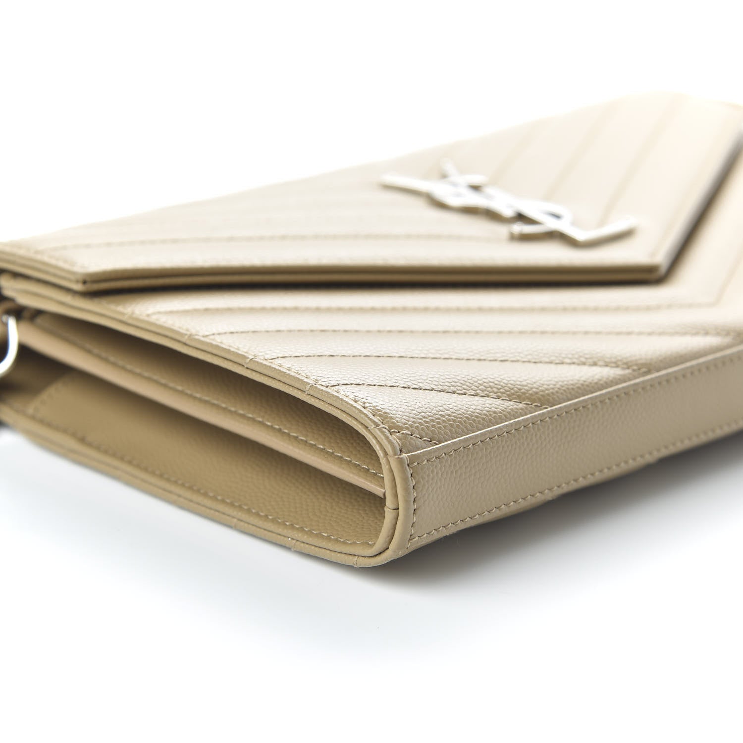 Saint Laurent Grain De Poudre Matelasse Chevron Monogram Chain Wallet Deep Beige 6 of 10
