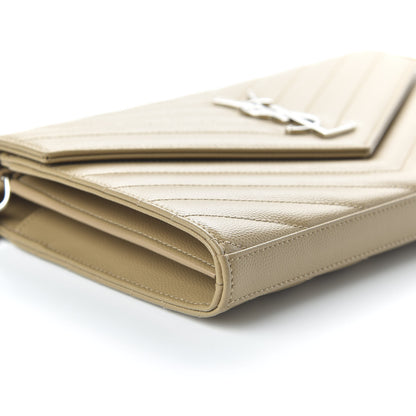 Saint Laurent Grain De Poudre Matelasse Chevron Monogram Chain Wallet Deep Beige 6 of 10