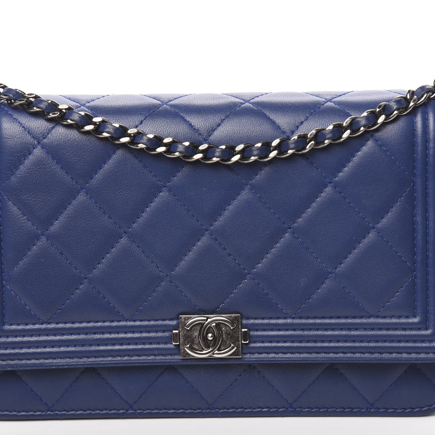 Lambskin Quilted Boy Wallet On Chain WOC Blue