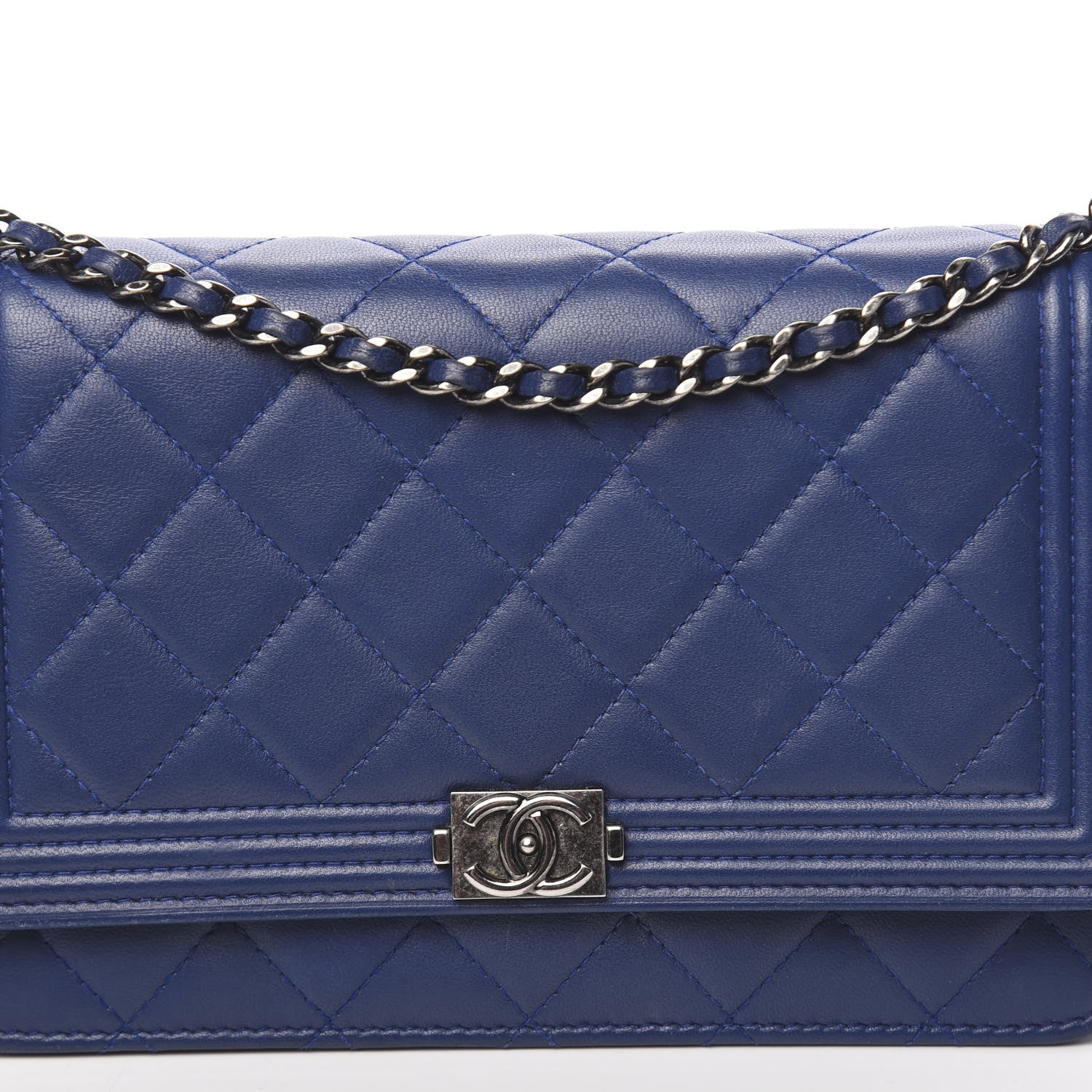 Chanel Lambskin Quilted Boy Wallet On Chain WOC Blue 15 of 15