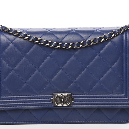 Chanel Lambskin Quilted Boy Wallet On Chain WOC Blue 15 of 15