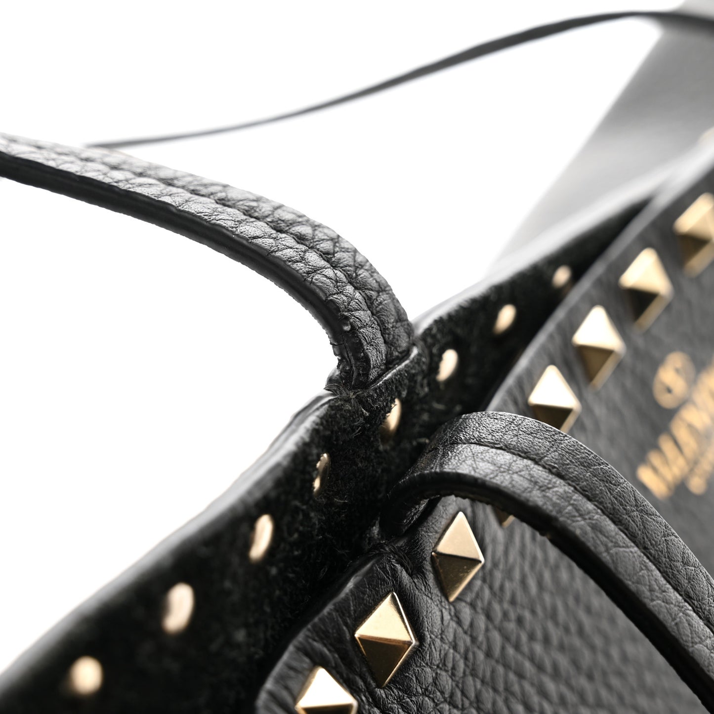 Grained Calfskin Small Rockstud Shoulder Tote Black