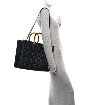 Fendi Vitello Plexiglass FF Embossed Medium Fendi Sunshine Shopper Tote Black 2 of 9