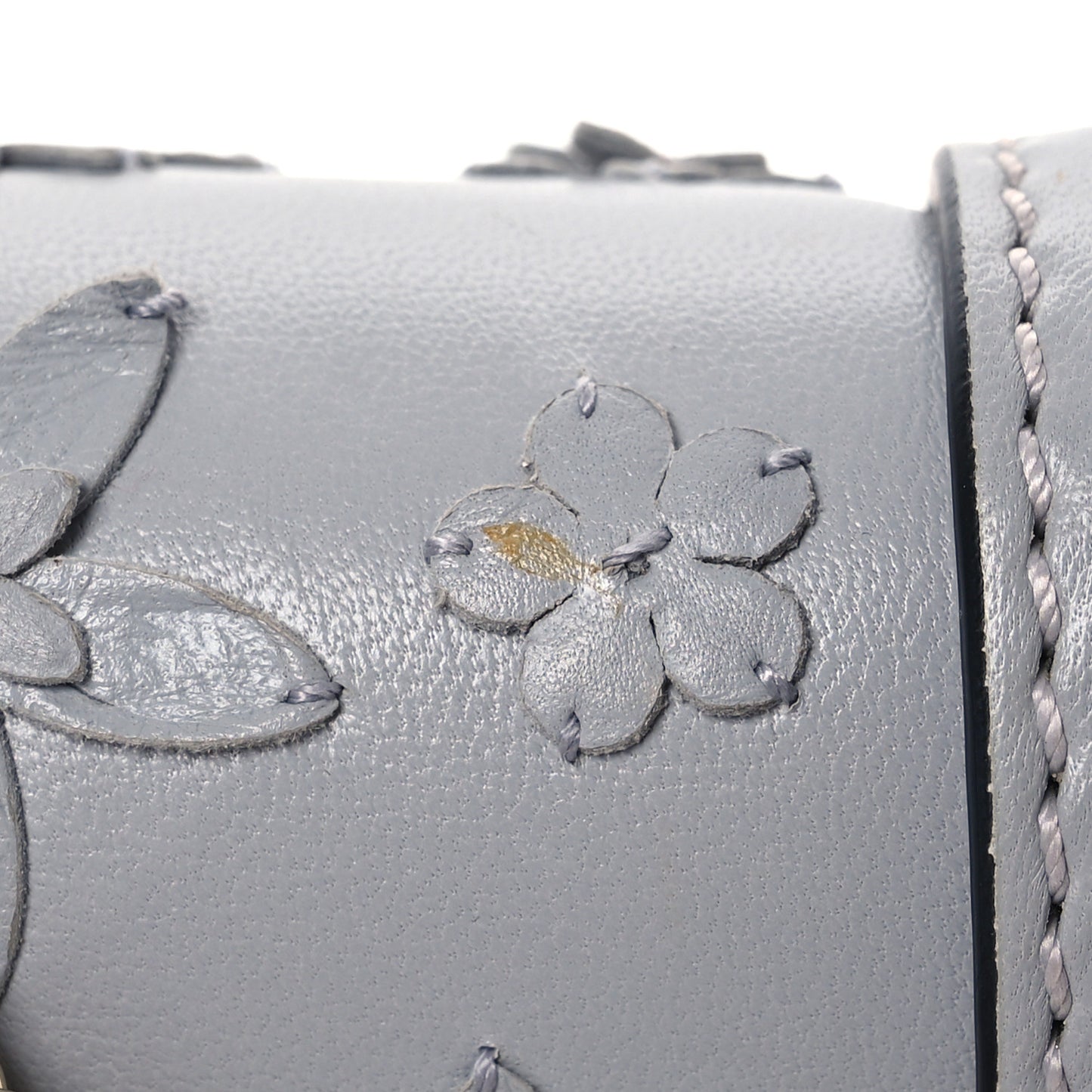 Vitello Flower Embellished Small Glam Lock Rockstud Flap Pastel Grey