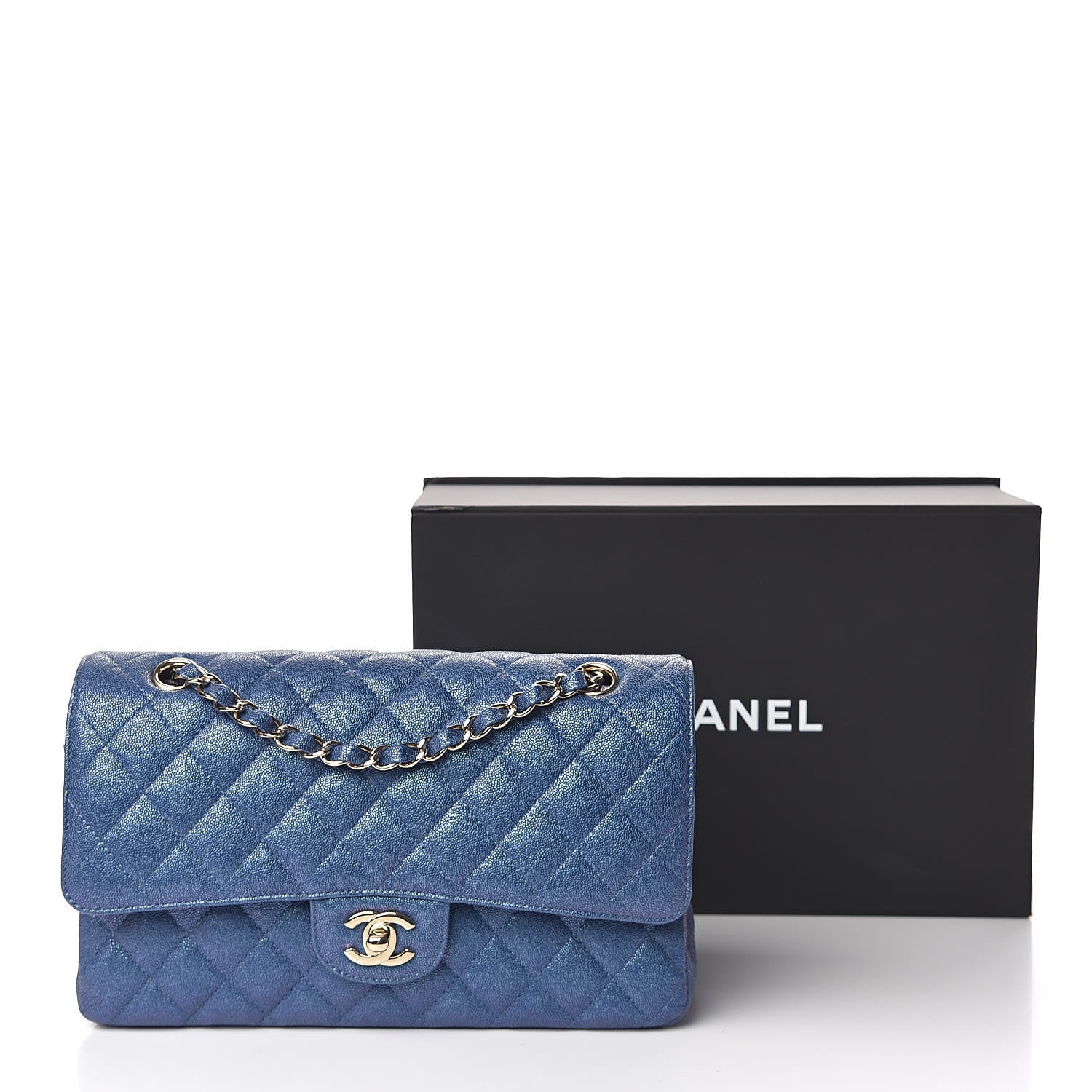 Chanel Iridescent Caviar Quilted Medium Double Flap Dark Blue 11 of 11
