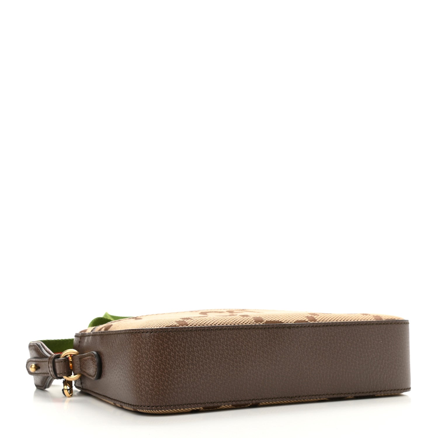 Gucci Monogram Jumbo GG Textured Dollar Calfskin Web Messenger Shoulder Bag Camel Ebony New Acero 4 of 10