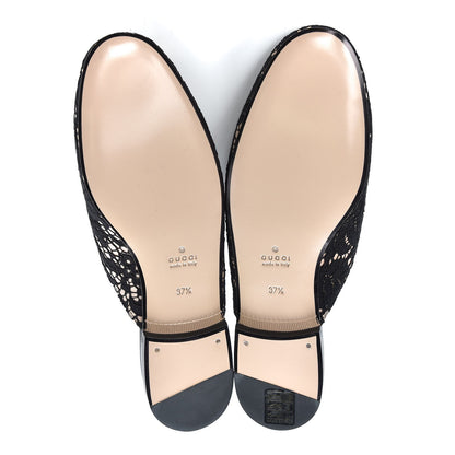 Gucci Lace Malaga Kid Womens Princetown Slippers 37.5 Black Skin Rose 8 of 9
