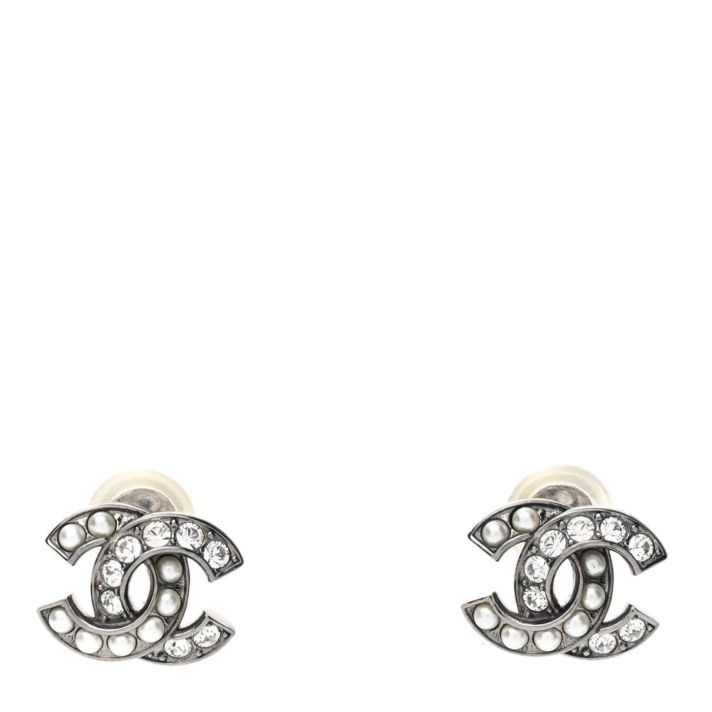 Ruthenium Crystal Pearl CC Earrings