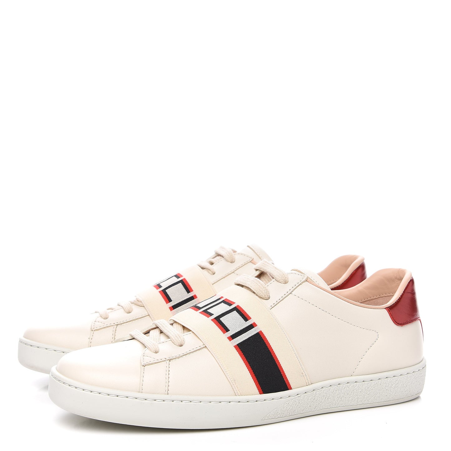 Calfskin Stripe Womens New Ace Sneakers 38 New Mystic White Ecru Red Flame