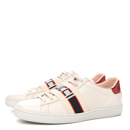Gucci Calfskin Stripe Womens New Ace Sneakers 38 New Mystic White Ecru Red Flame 3 of 9