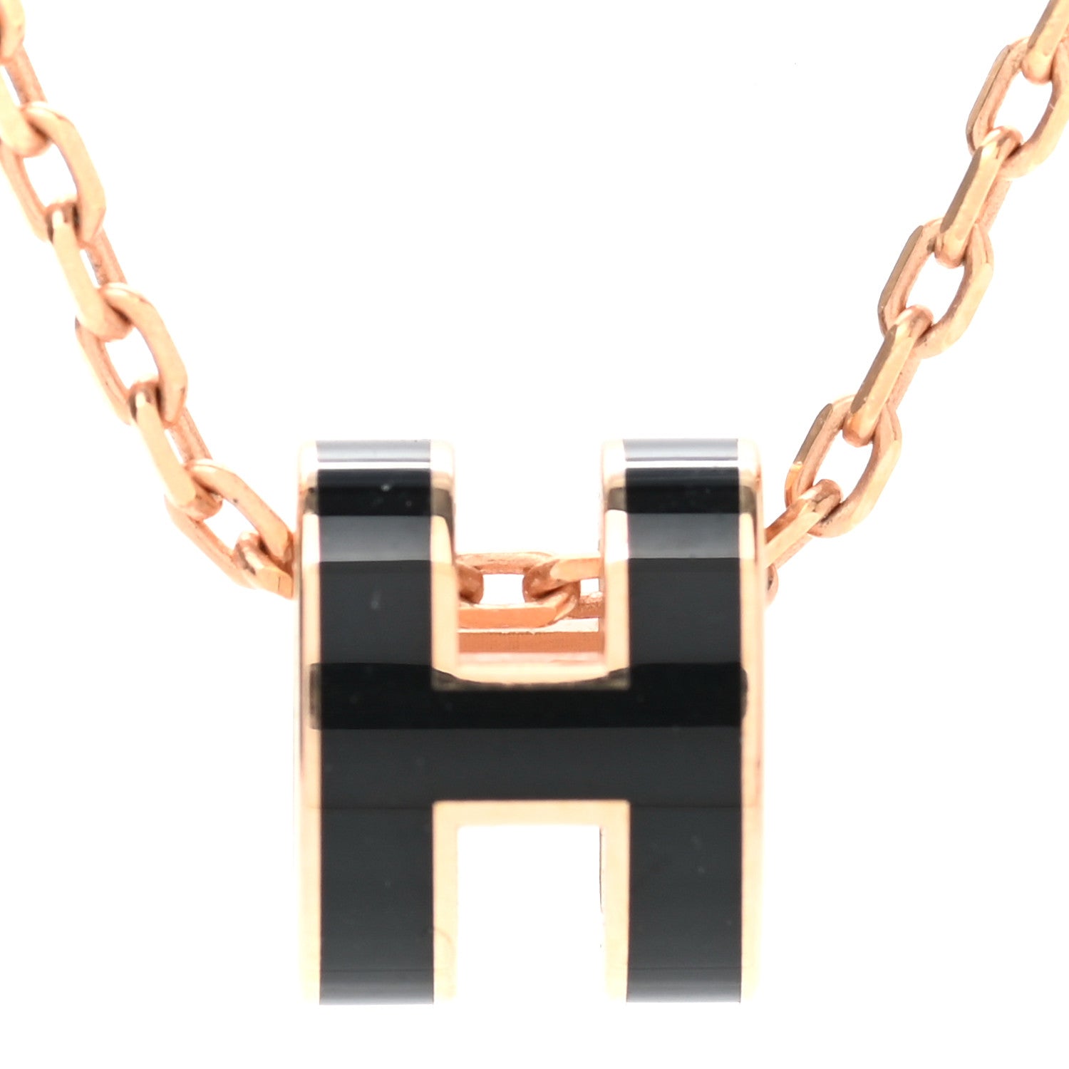 Hermes Lacquered Rose Gold Mini Pop H Pendant Necklace Black 5 of 7