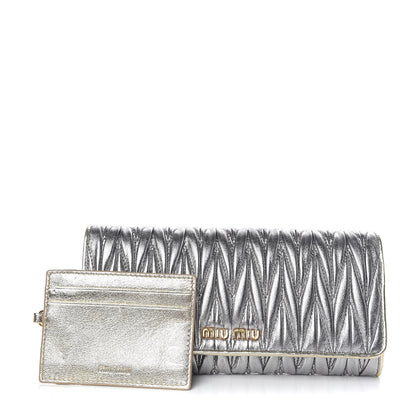 Miu Miu Metallic Nappa Matelasse Wallet Cromo Pirite 3 of 10