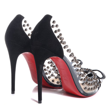 Christian Louboutin Suede Patent Bille et Boule 100 Studded Clear Bow Pumps Black 38 4 of 7