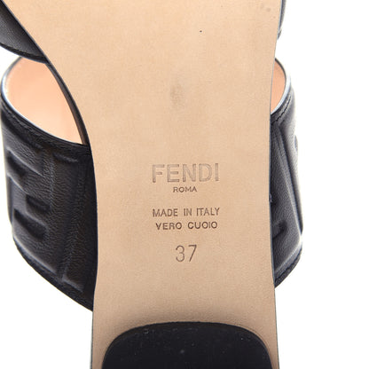Fendi Vitello FF Embossed Buckle Flat Mules 37 Maya Black 11 of 12