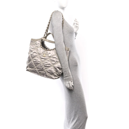 Chanel Nylon Grosgrain Quilted Lifestyle Shopping Bag Grey 2 of 12
