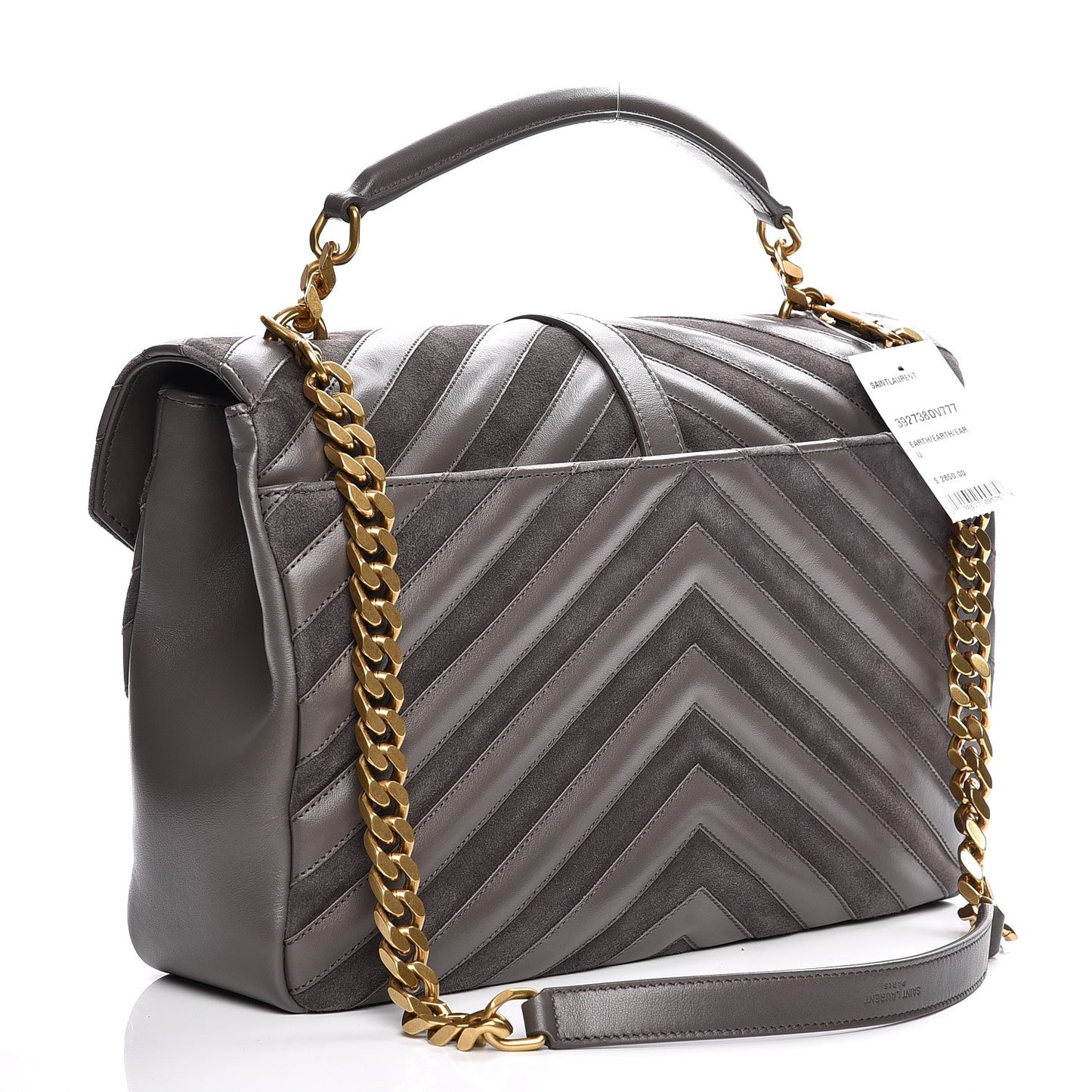 Sheepskin Suede Matelasse Chevron Monogram Large College Satchel Earth