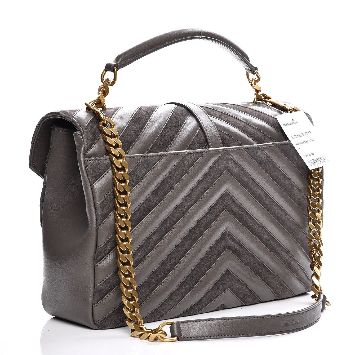 Saint Laurent Sheepskin Suede Matelasse Chevron Monogram Large College Satchel Earth 3 of 7
