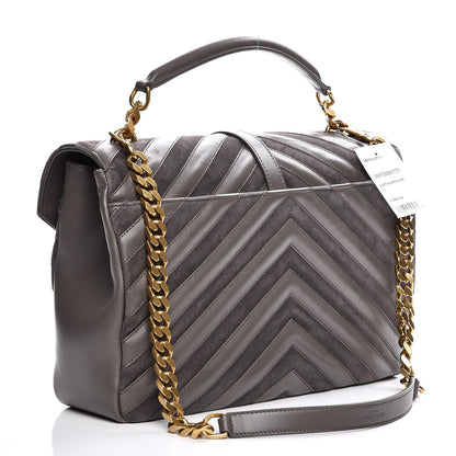 Saint Laurent Sheepskin Suede Matelasse Chevron Monogram Large College Satchel Earth 3 of 7