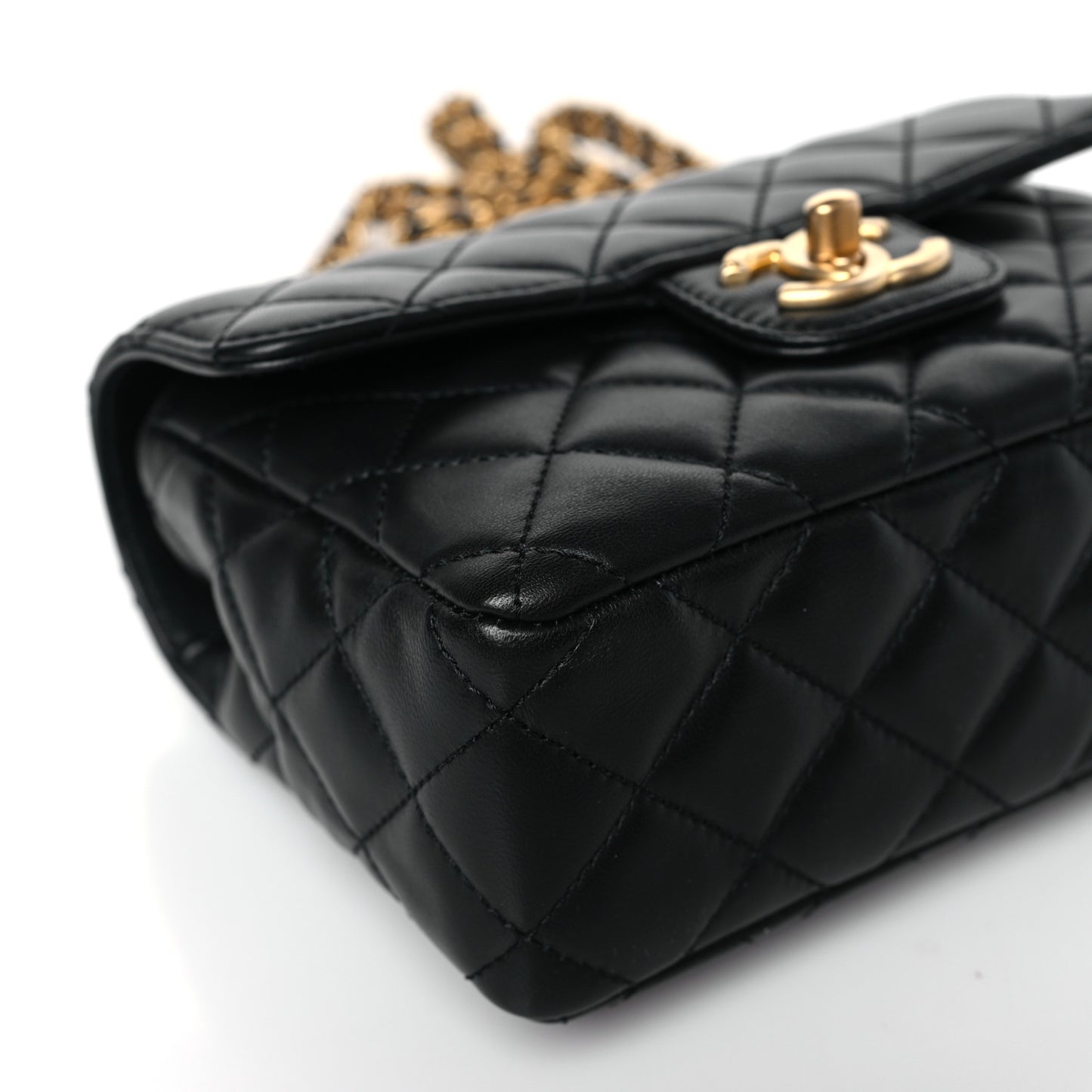 Lambskin Enamel Quilted Mini Flap Black