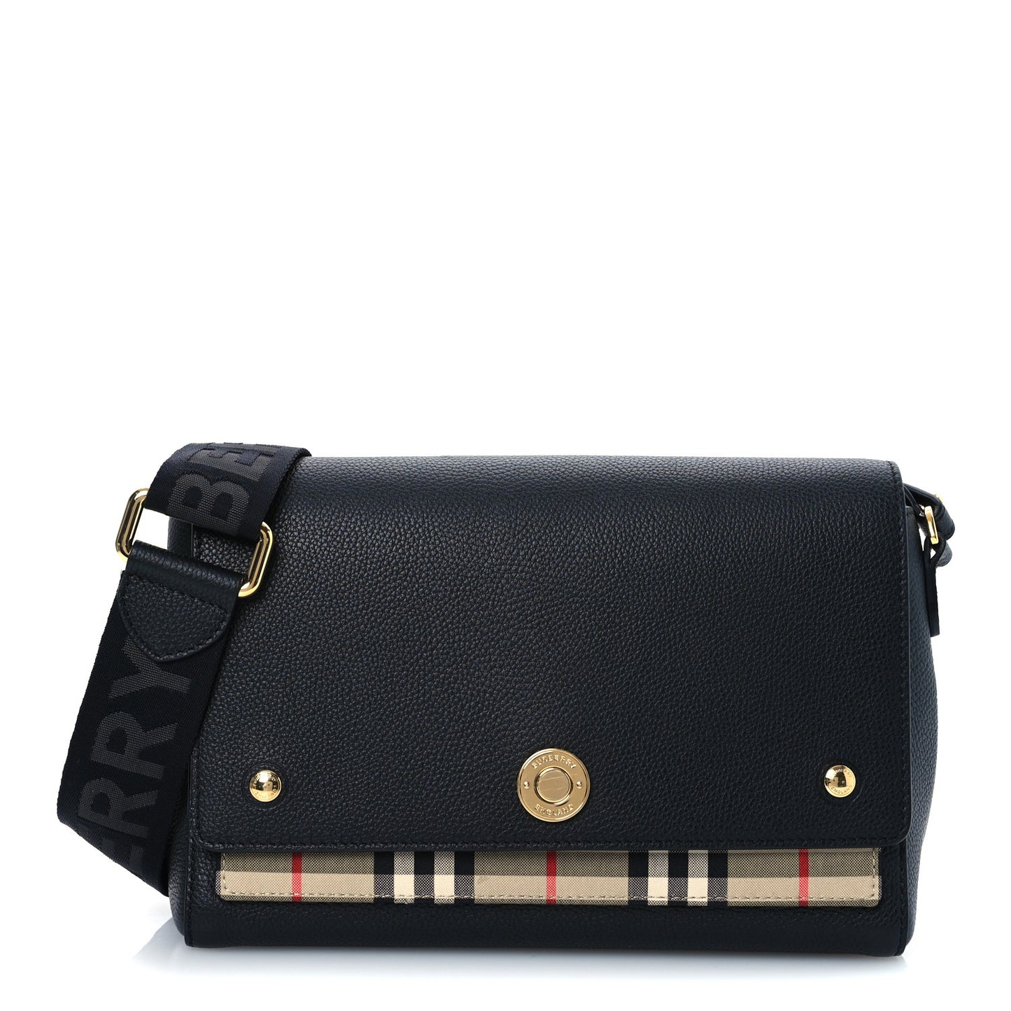 Coated Canvas Calfskin Vintage Check Medium Note Crossbody Bag Black