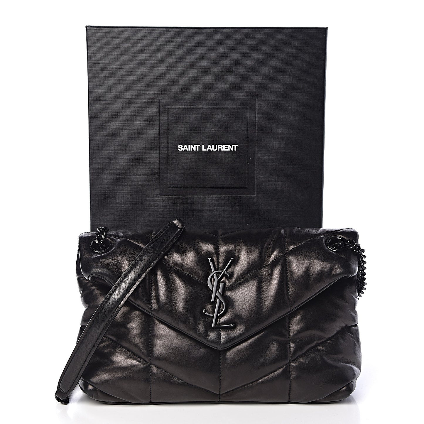 Lambskin Quilted Small Loulou Puffer Monogram Chain Satchel Black