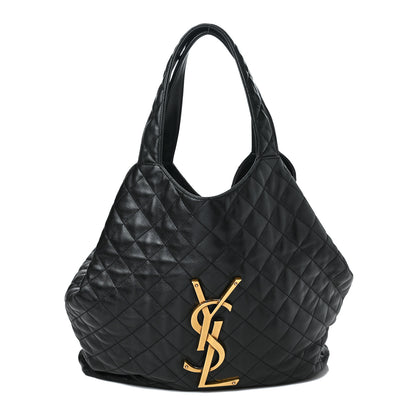 Saint Laurent Lambskin Quilted Maxi Icare Shopping Tote Black 3 of 9