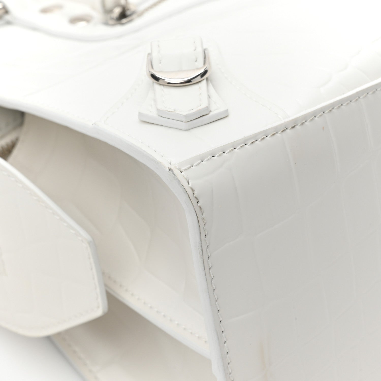 Balenciaga Semi Shiny Calfskin Crocodile Embossed Neo Classic Silver Hardware S City White 10 of 14
