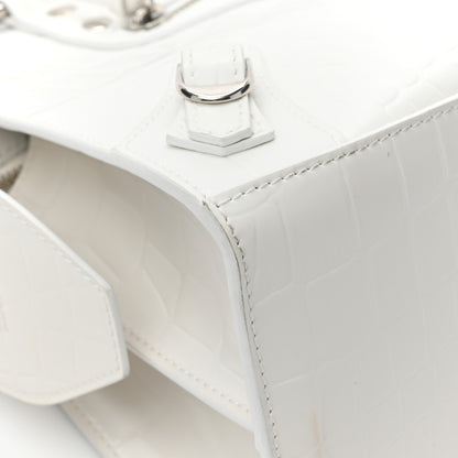 Balenciaga Semi Shiny Calfskin Crocodile Embossed Neo Classic Silver Hardware S City White 10 of 14