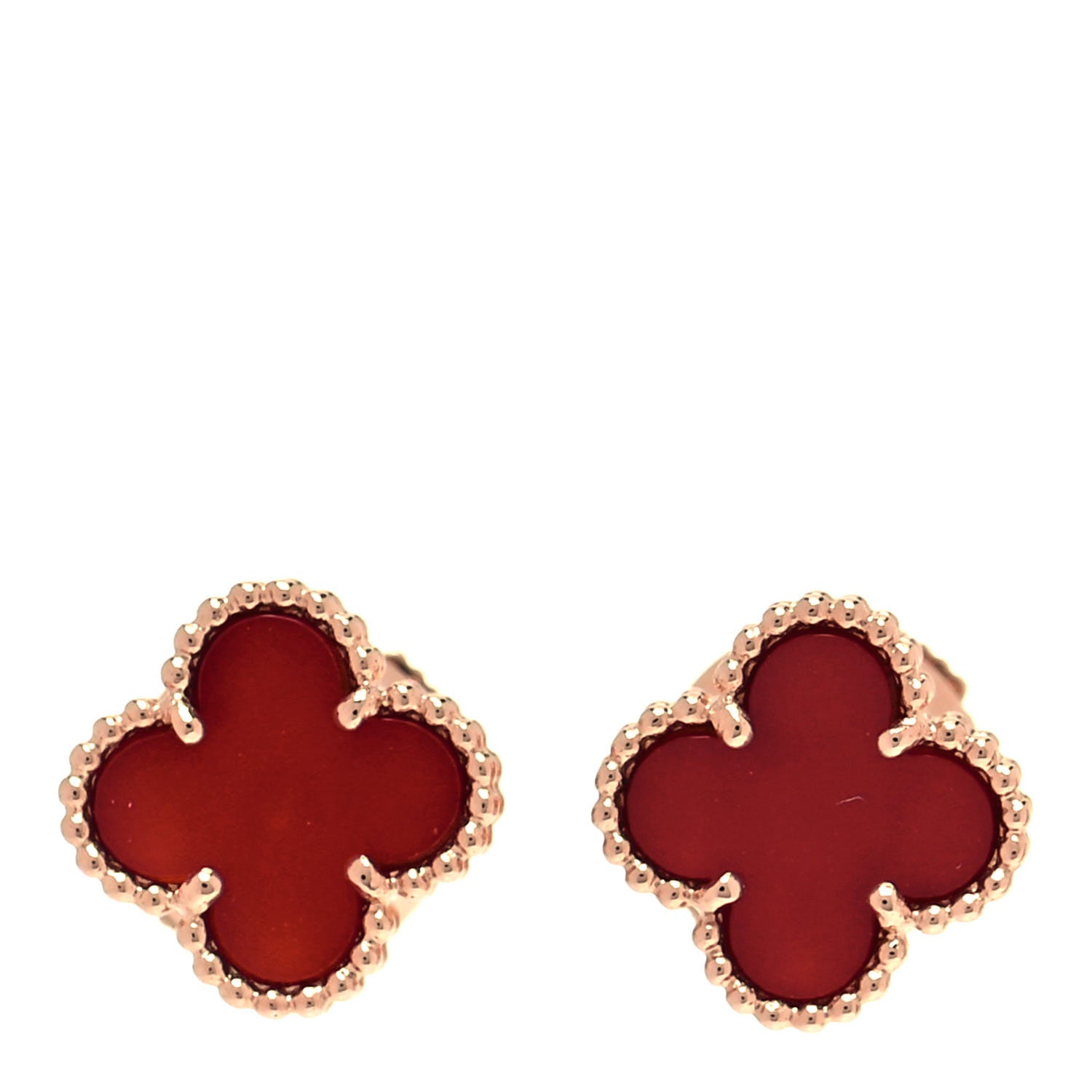 Van Cleef & Arpels 18K Rose Gold Carnelian Sweet Alhambra Earrings 1 of 6