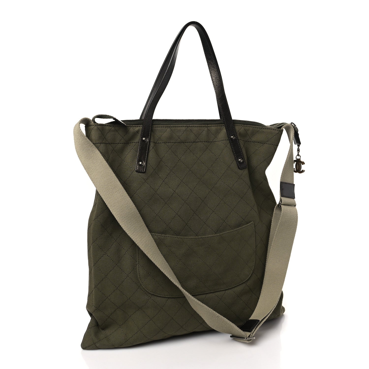 Chanel Canvas Tweed Stitched Cuba Patchwork Large Crossbody Shopper Tote Khaki 3 of 9