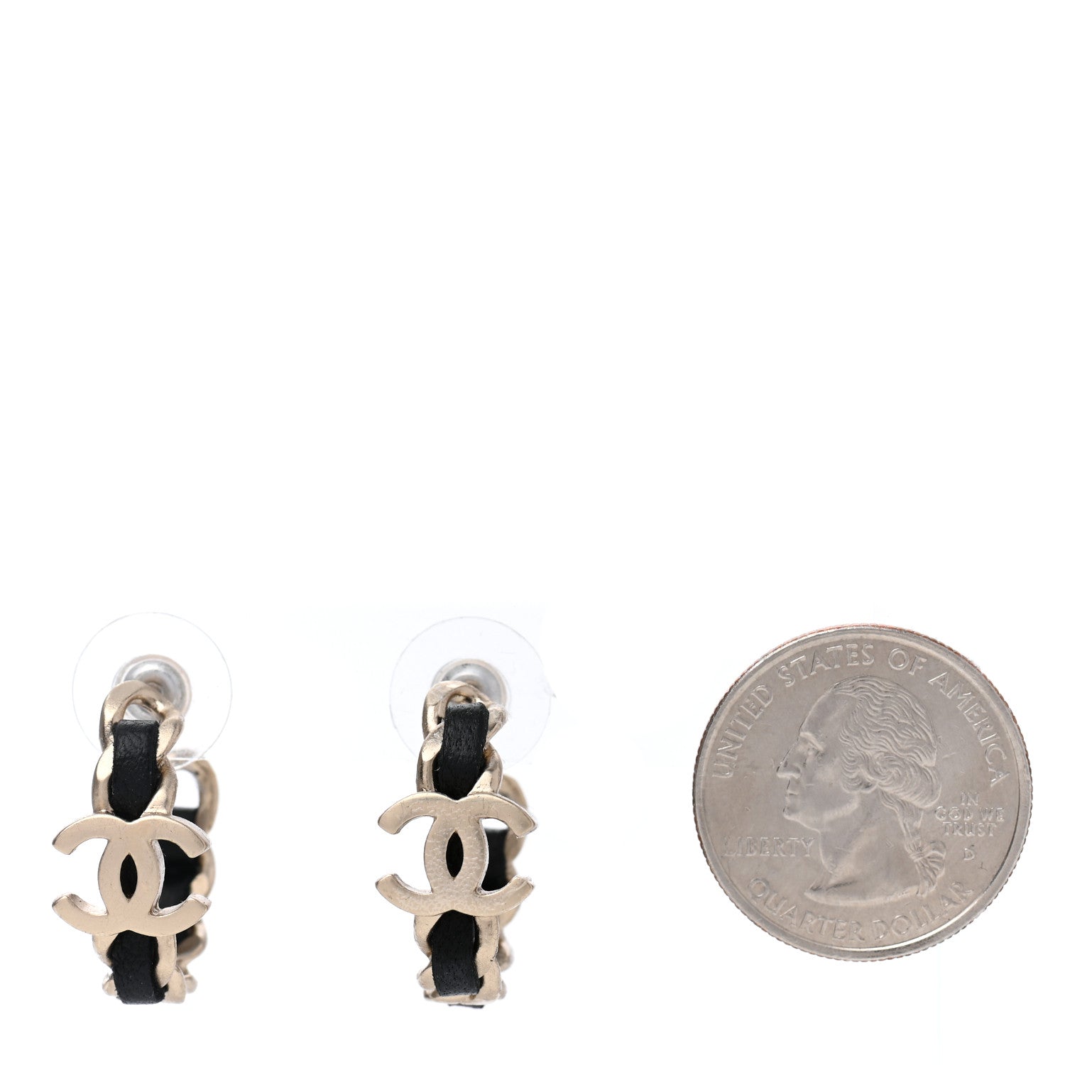 Chanel Lambskin CC Chain Hoop Earrings Matte Gold Black 2 of 4