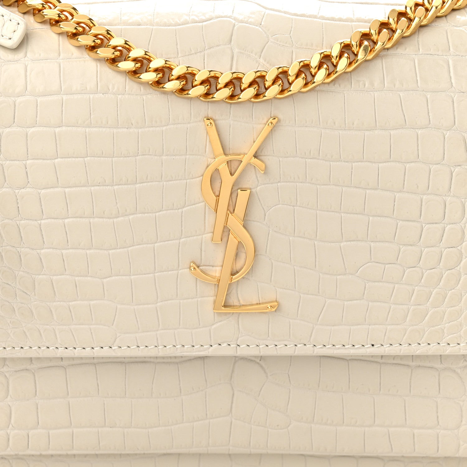 Saint Laurent Calfskin Crocodile Embossed Medium Monogram Sunset Blanc Vintage 7 of 9